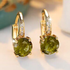 14K Gold Hanging Drop 2ct Green Sapphire Gemstone 1ct Diamond Earrings Jewelry